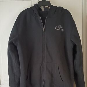 Quiksilver Black Full-Zip Hooded Sweatshirt with Embroidered Logo . XL/TE 18/20.